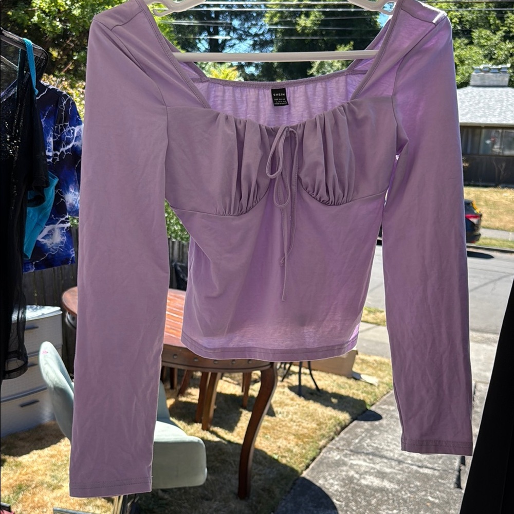 SHEIN Purple Ruched Crop Blouse with Tie Front